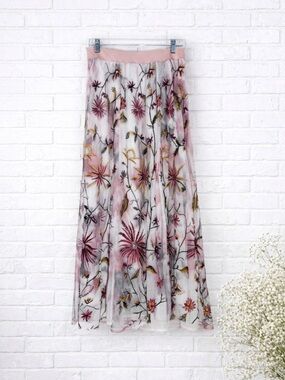 Soft Surroundings Splendor Floral Mesh Embroidery Maxi Skirt Size XS